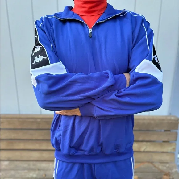 KAPPA—VTG Two-Piece Quarter-Zip Tracksuit—Mens XL—Blue, Black & White—Omni Logos